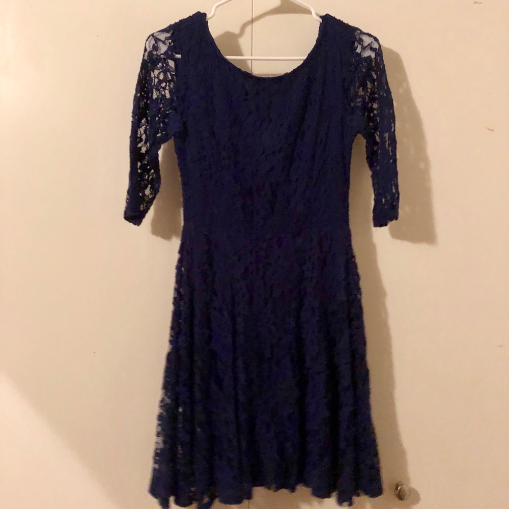 Lace quarter sleeve skater dress